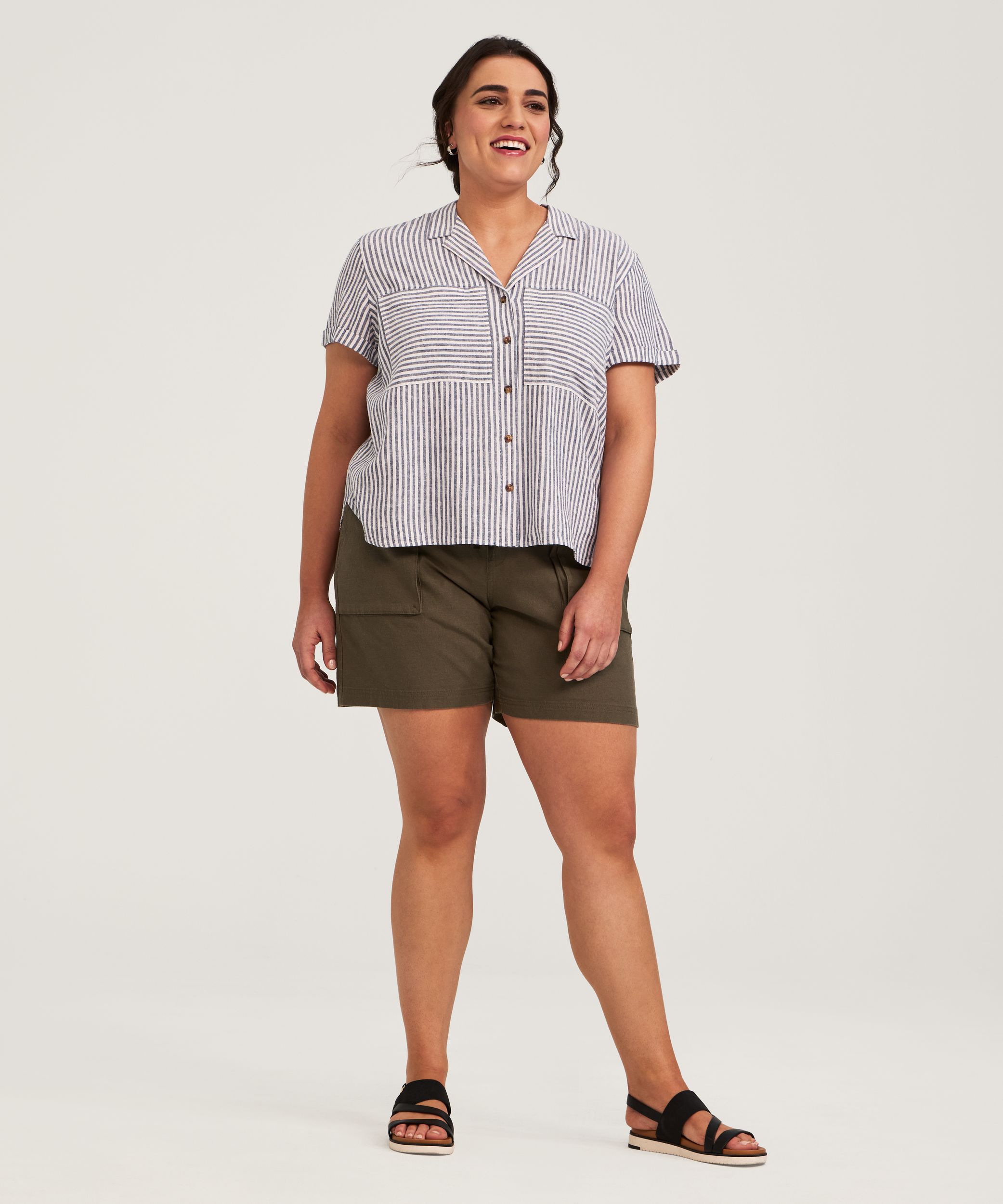 Chemise boutonnée décontractée en mélange de lin à manches courtes pour femmes, Denver Hayes