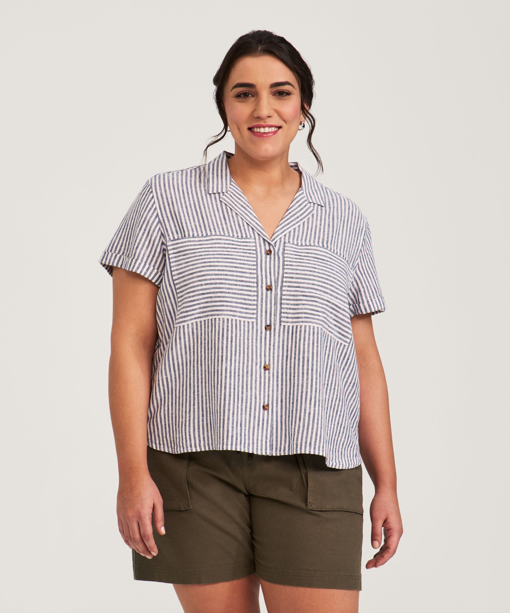 Chemise boutonnée décontractée en mélange de lin à manches courtes pour femmes, Denver Hayes