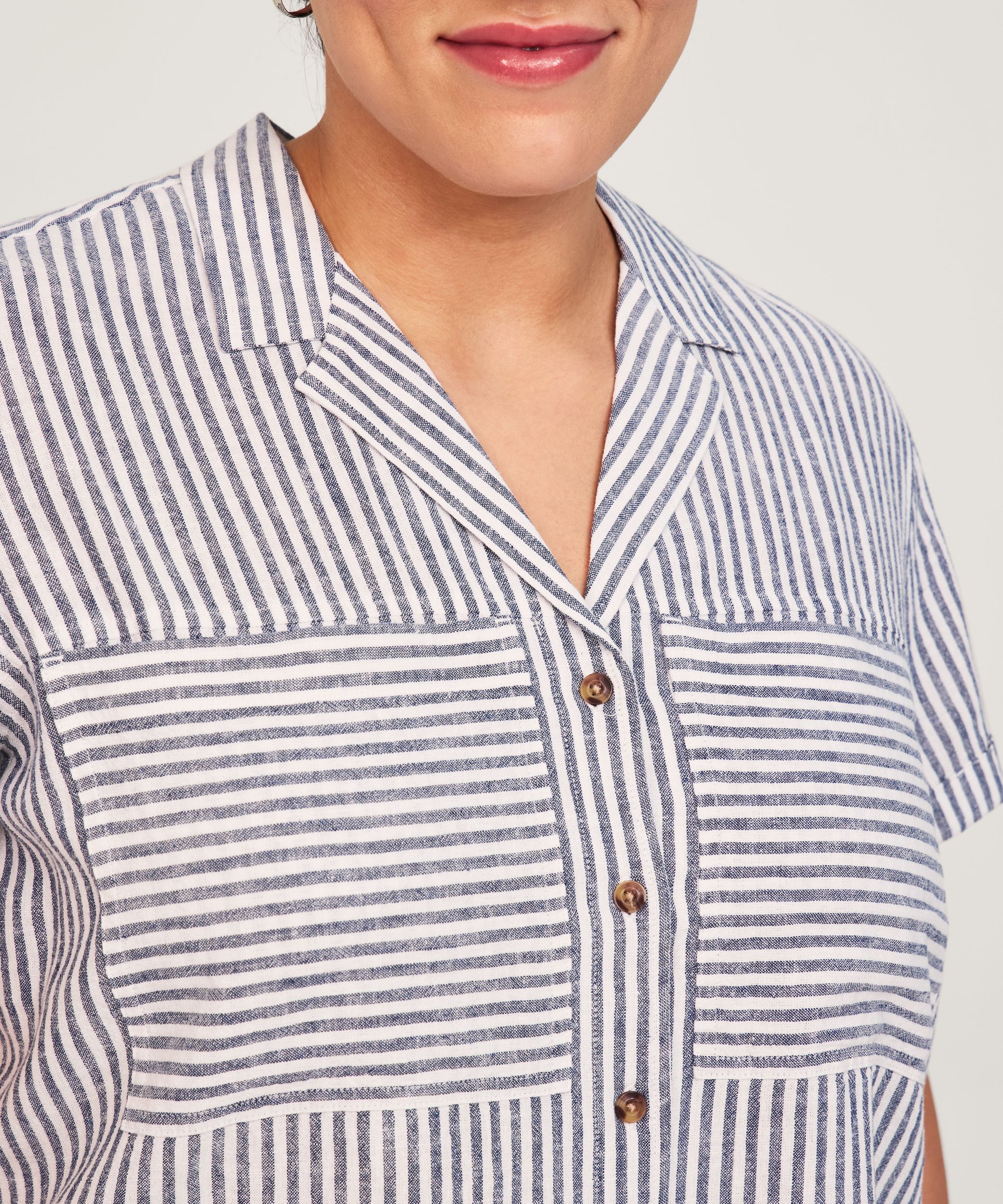 Chemise boutonnée décontractée en mélange de lin à manches courtes pour femmes, Denver Hayes