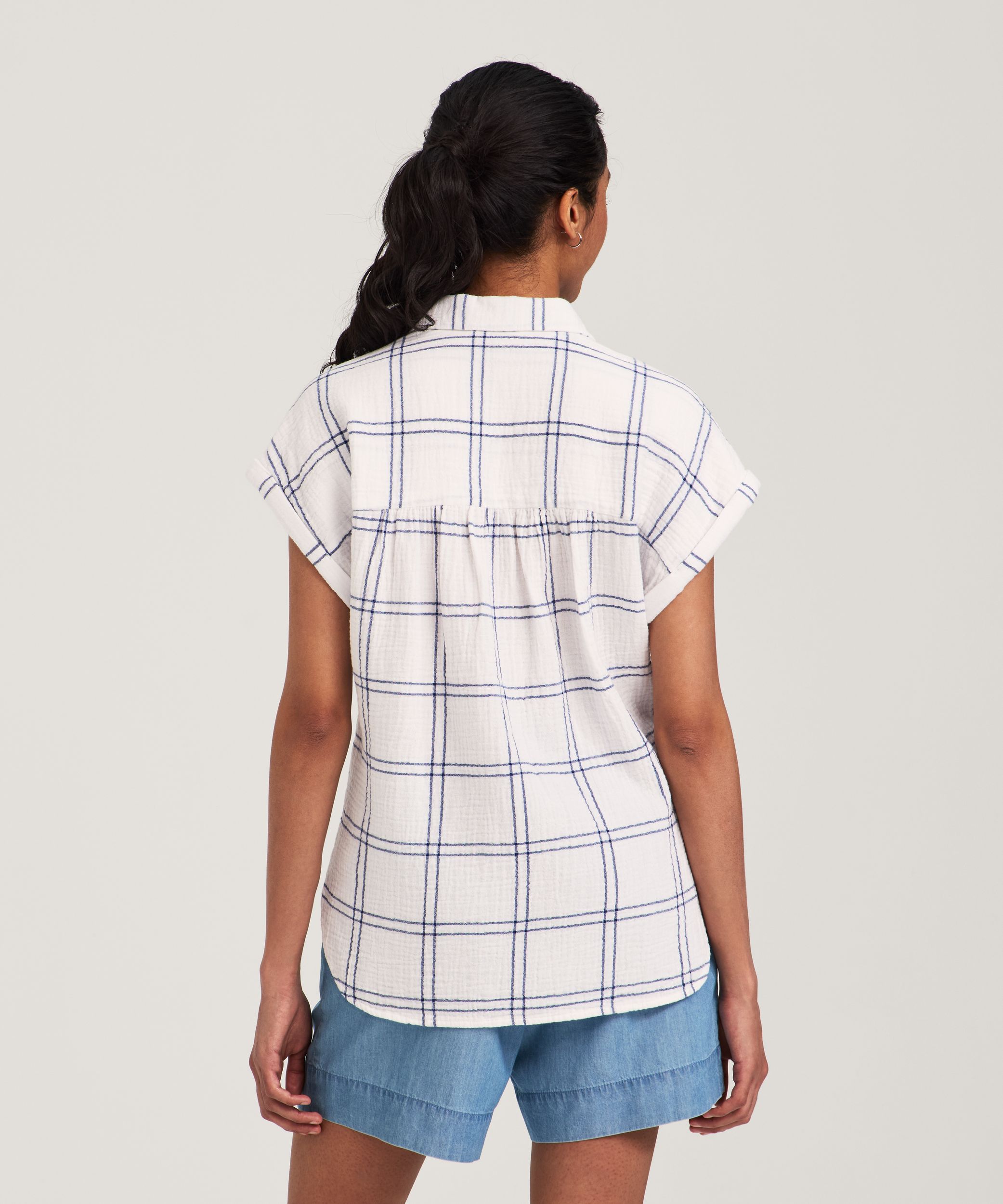 Denver Hayes Women's Short Sleeve Double Gauze Button Up Shirt