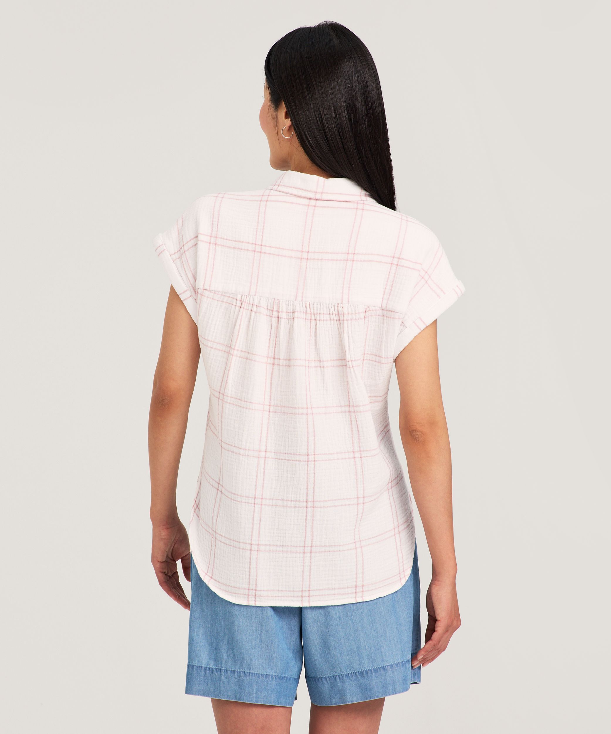 Chemise boutonnée en mousseline double à manches courtes pour femmes, Denver Hayes
