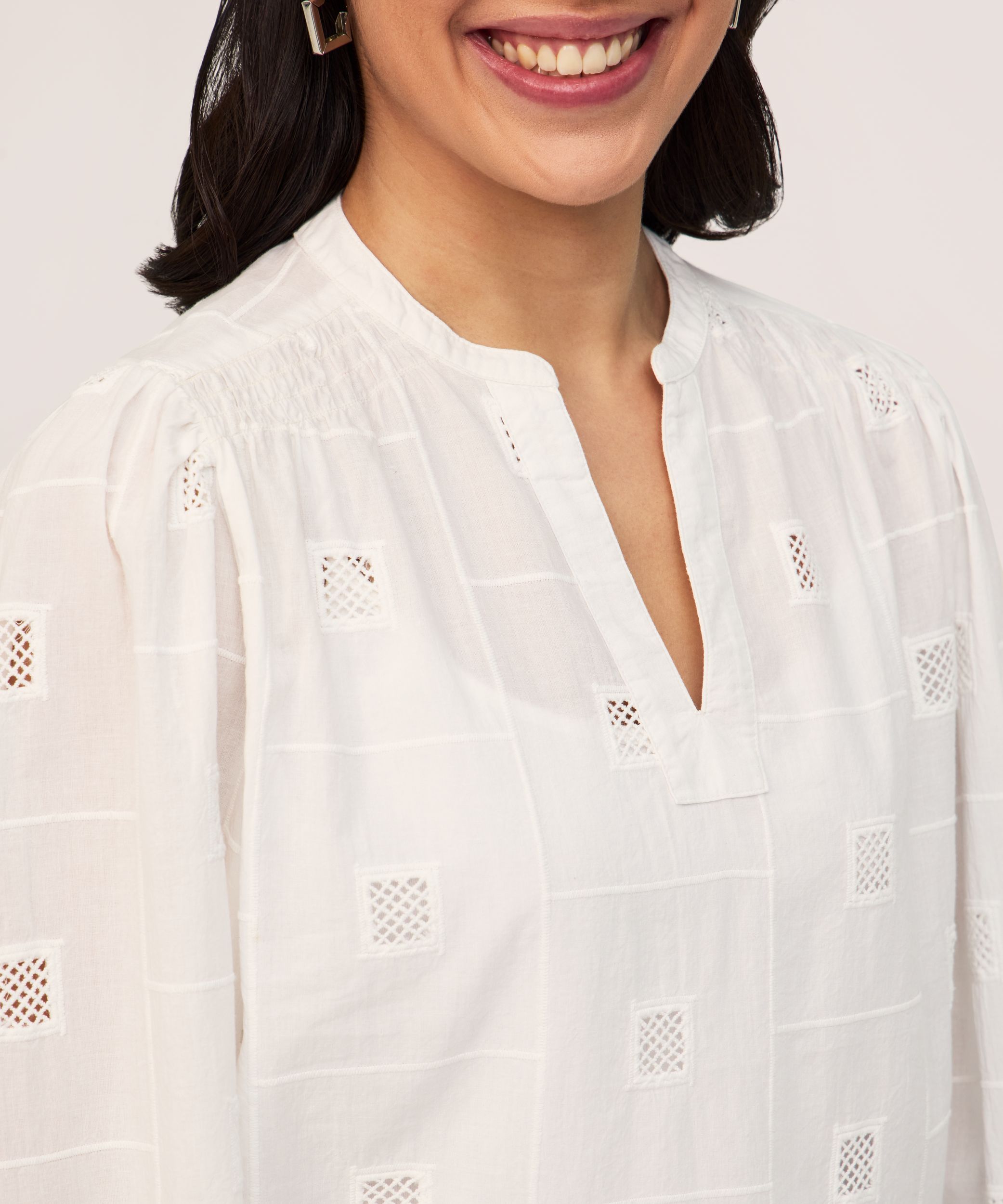 Denver Hayes Women's Long Sleeve Cotton Embroidered Poet Blouse