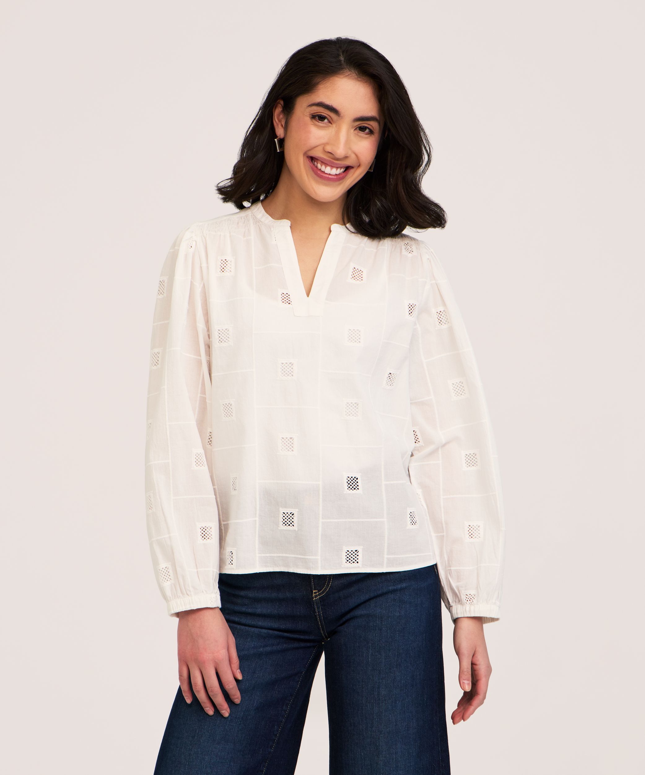 Denver Hayes Women's Long Sleeve Cotton Embroidered Poet Blouse
