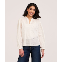 Chemisier de poète en coton brodé et à manches longues pour femmes, Denver Hayes Front_Flat