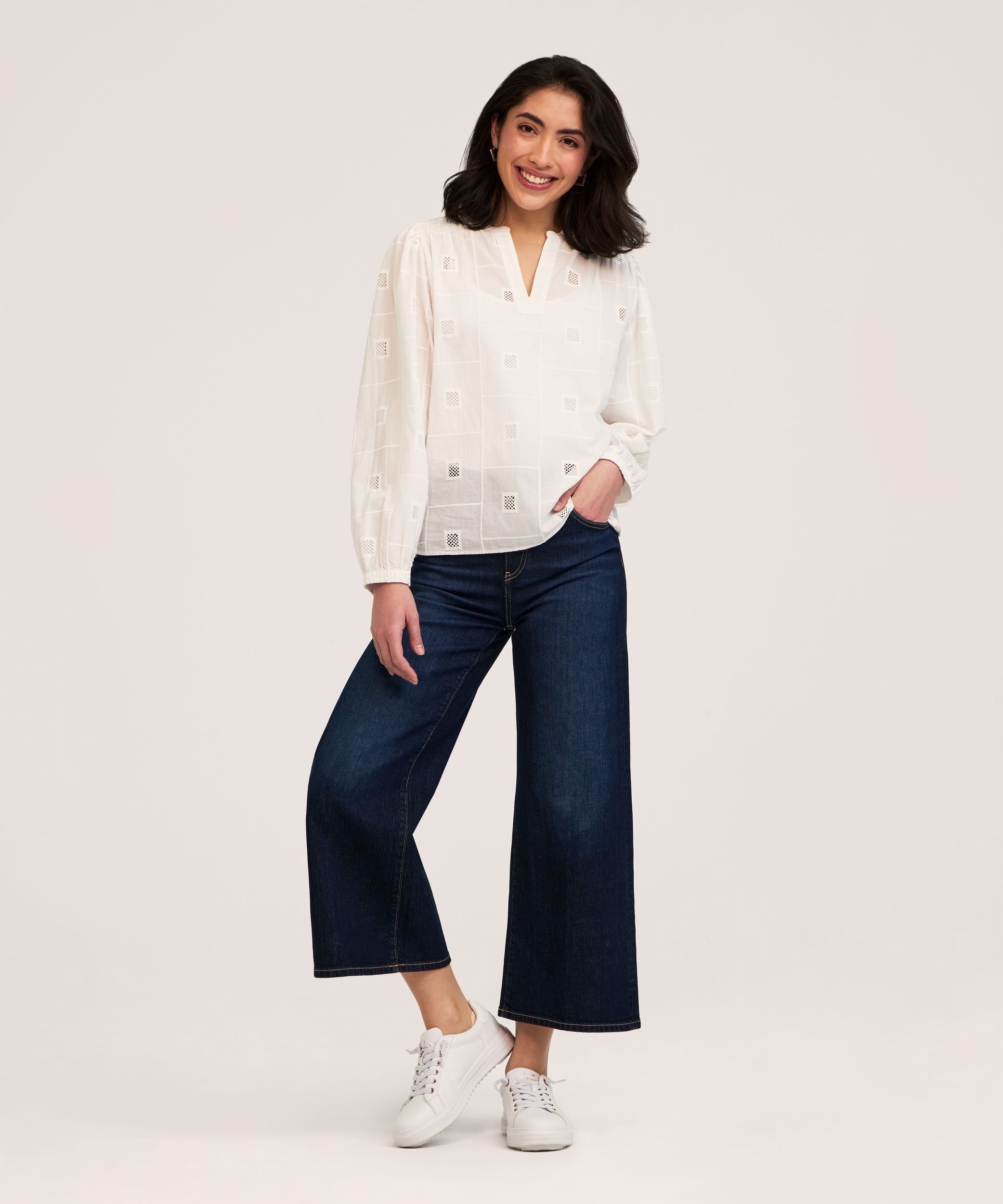 Denver Hayes Women's Long Sleeve Cotton Embroidered Poet Blouse