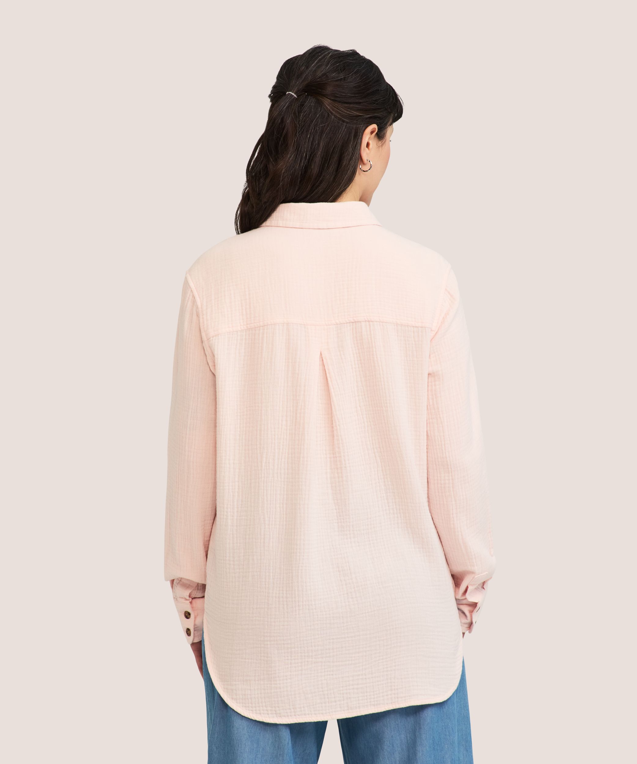 Chemise boutonnée à manches longues en mousseline double à coupe décontractée pour femmes, Denver Hayes