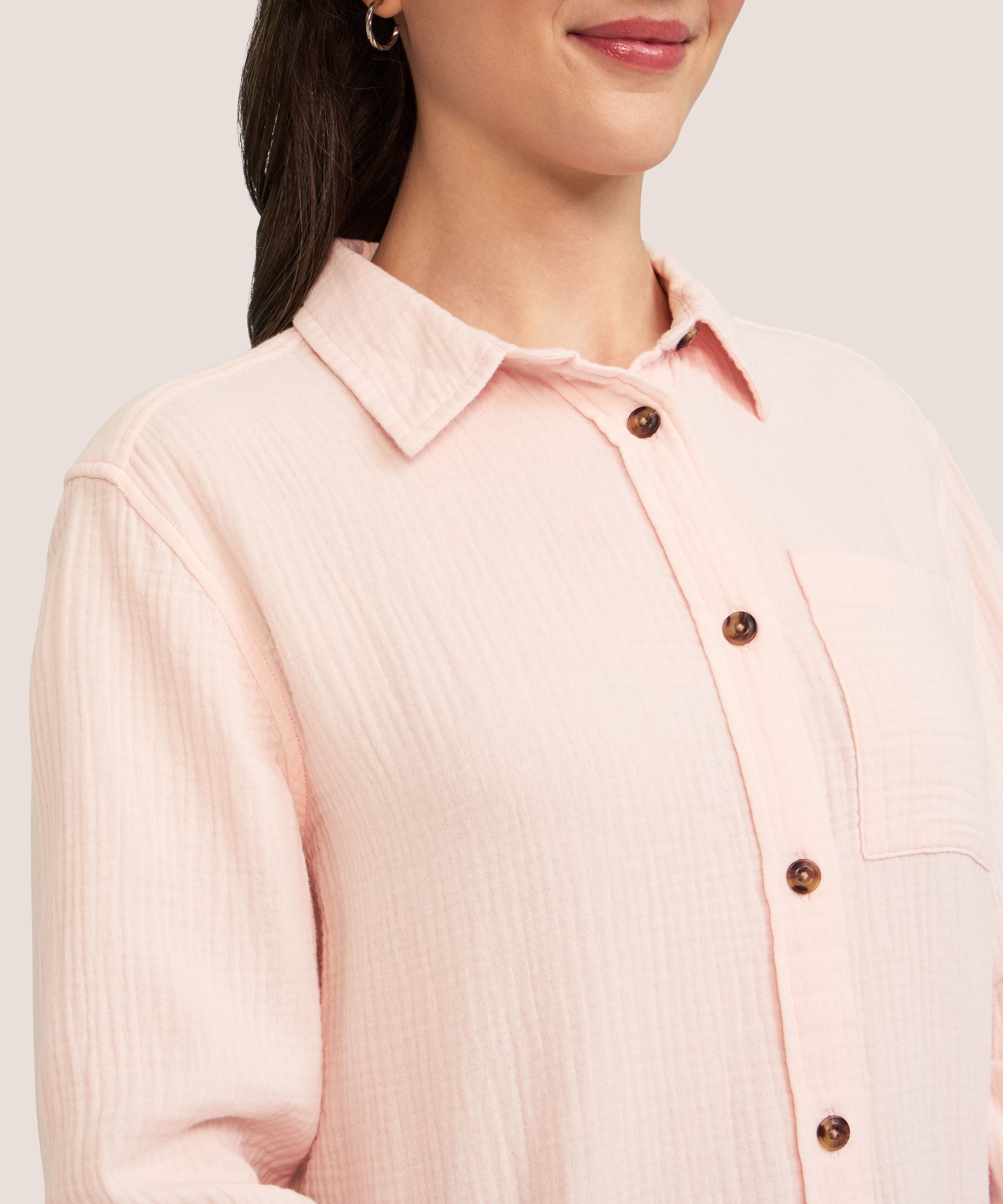 Chemise boutonnée à manches longues en mousseline double à coupe décontractée pour femmes, Denver Hayes