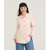 Denver Hayes Women's Long Sleeve Double Gauze Relaxed Button Up Shirt Front_Flat