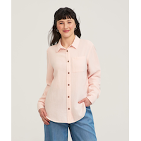 Denver Hayes Women's Long Sleeve Double Gauze Relaxed Button Up Shirt Front_Flat