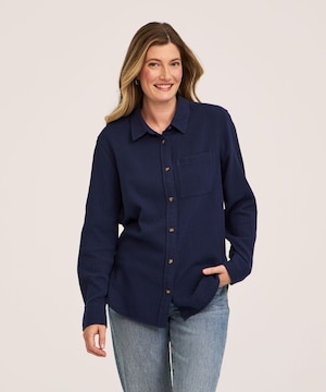 Chemise boutonnée à manches longues en mousseline double à coupe décontractée pour femmes, Denver Hayes