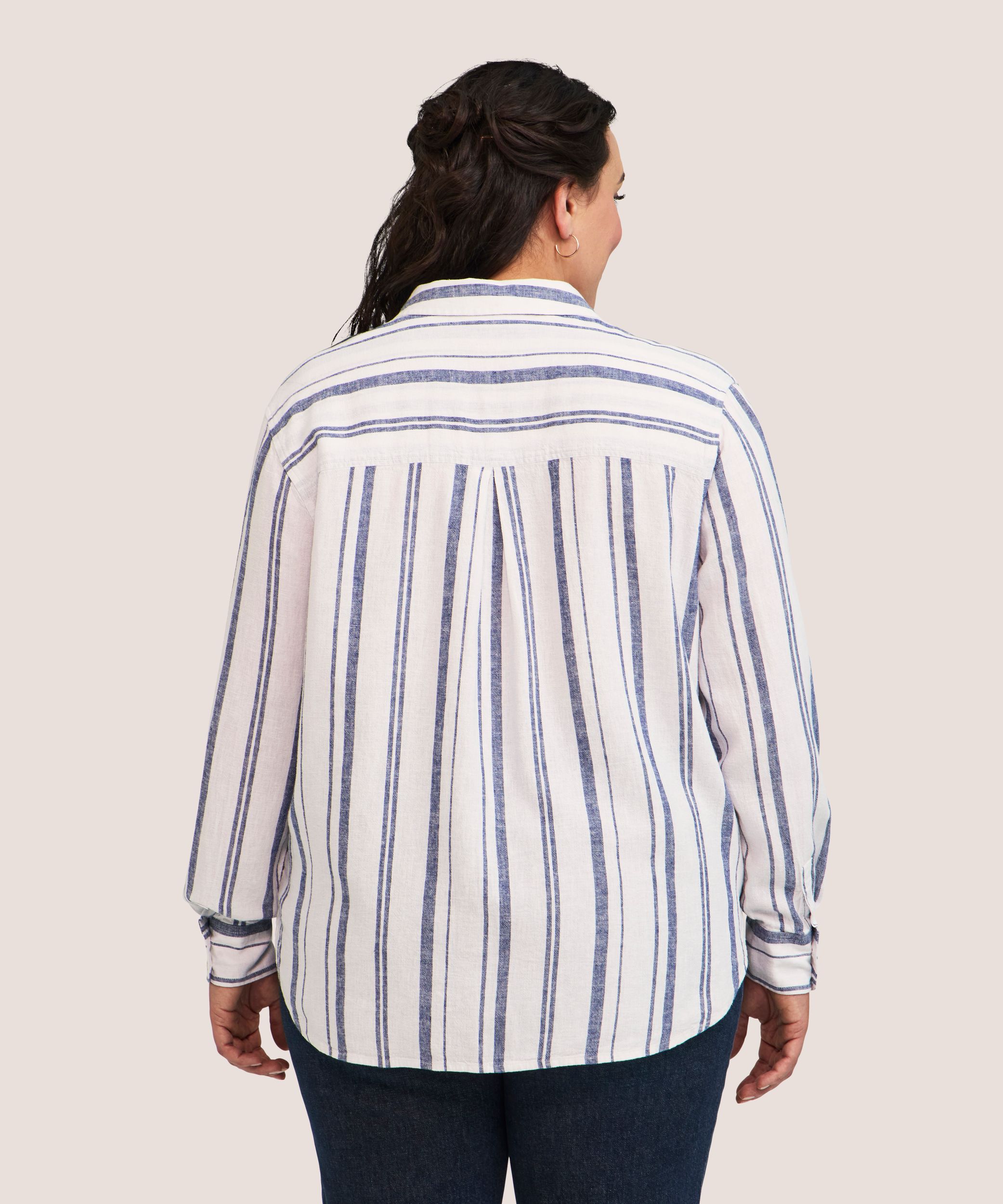 Denver Hayes Women's Long Sleeve Linen Blend Relaxed Button Up Shirt