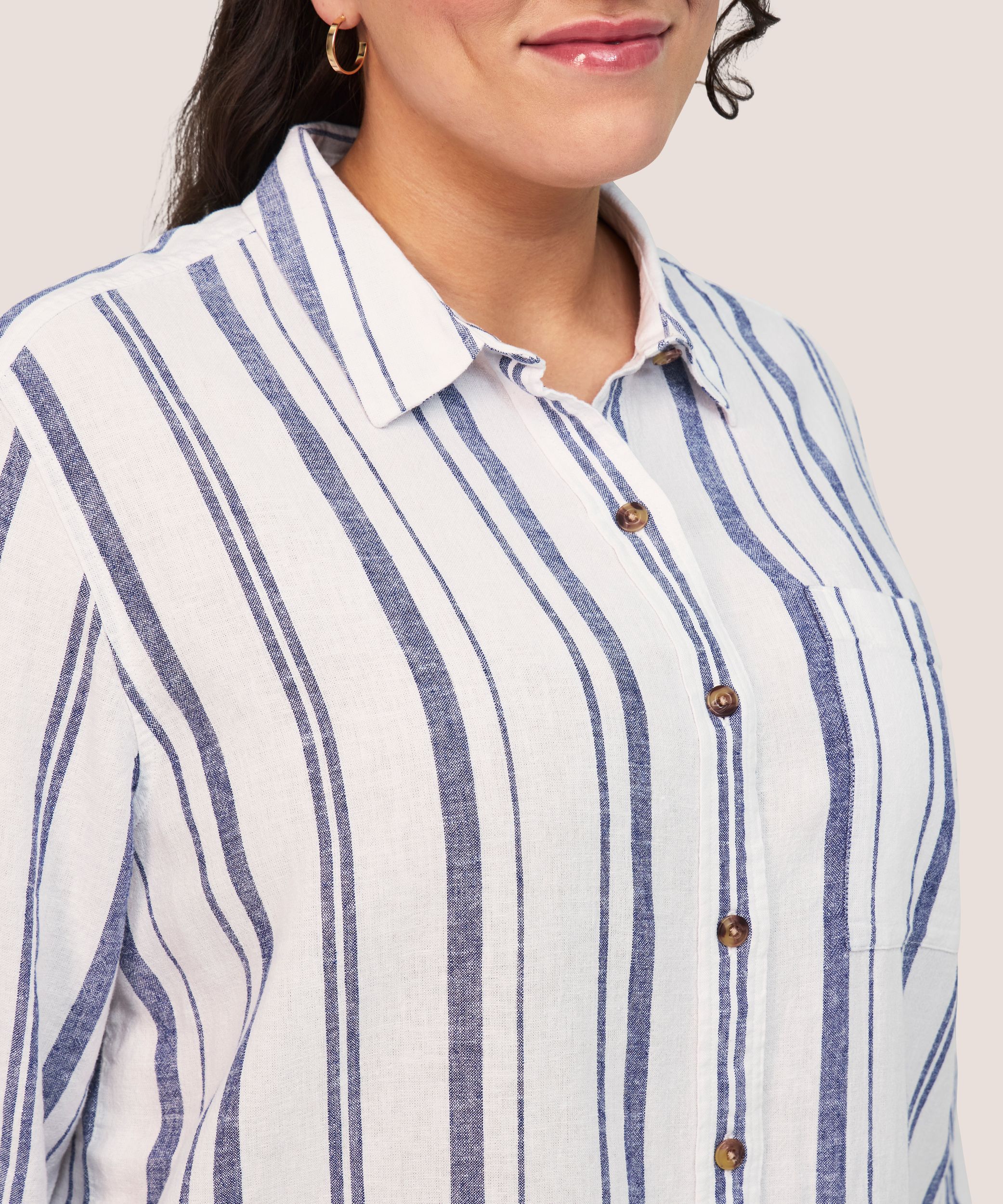 Denver Hayes Women's Long Sleeve Linen Blend Relaxed Button Up Shirt