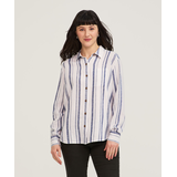 Denver Hayes Women's Long Sleeve Linen Blend Relaxed Button Up Shirt Front_Flat