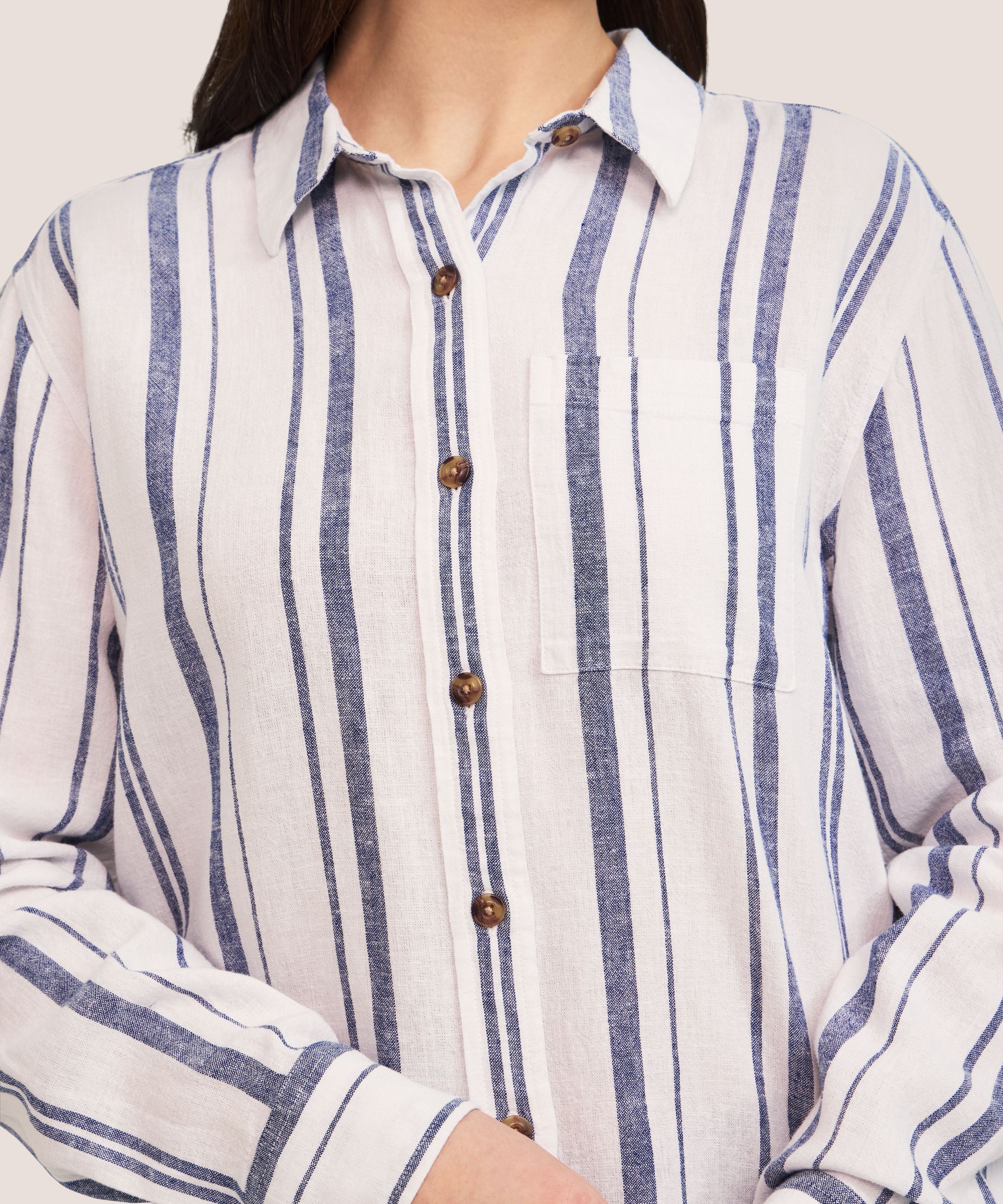 Denver Hayes Women's Long Sleeve Linen Blend Relaxed Button Up Shirt