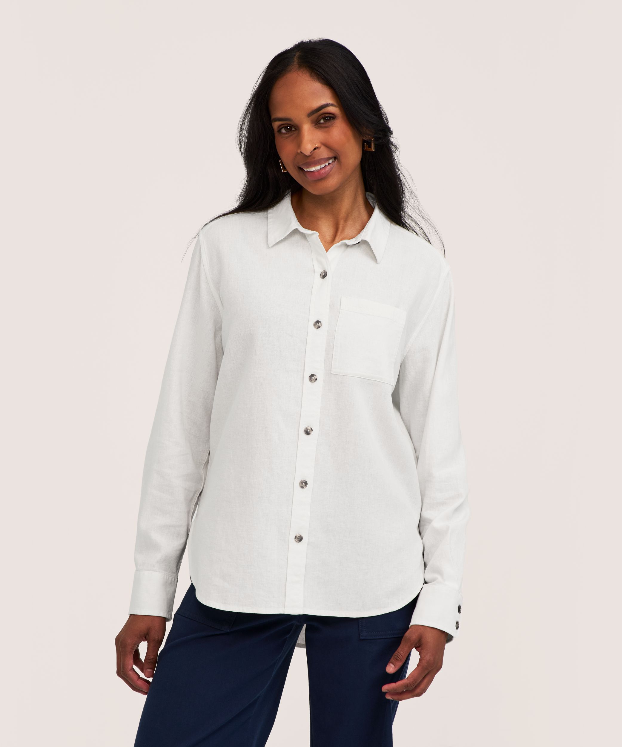 Chemise boutonnée à manches longues en mélange de lin à coupe décontractée pour femmes, Denver Hayes