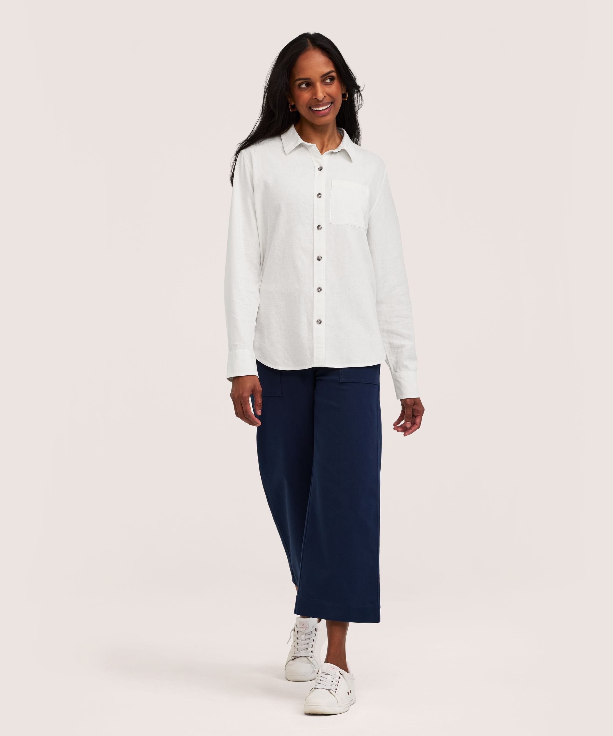 Chemise boutonnée à manches longues en mélange de lin à coupe décontractée pour femmes, Denver Hayes