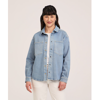 FarWest Women's Denim Shacket Front_Flat