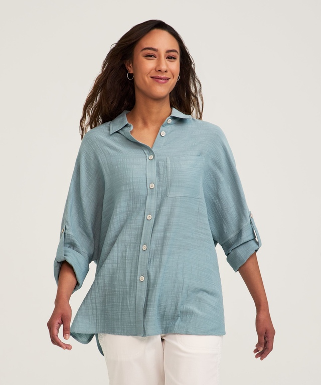 FarWest Women's Oversized Button Up Beach Shirt