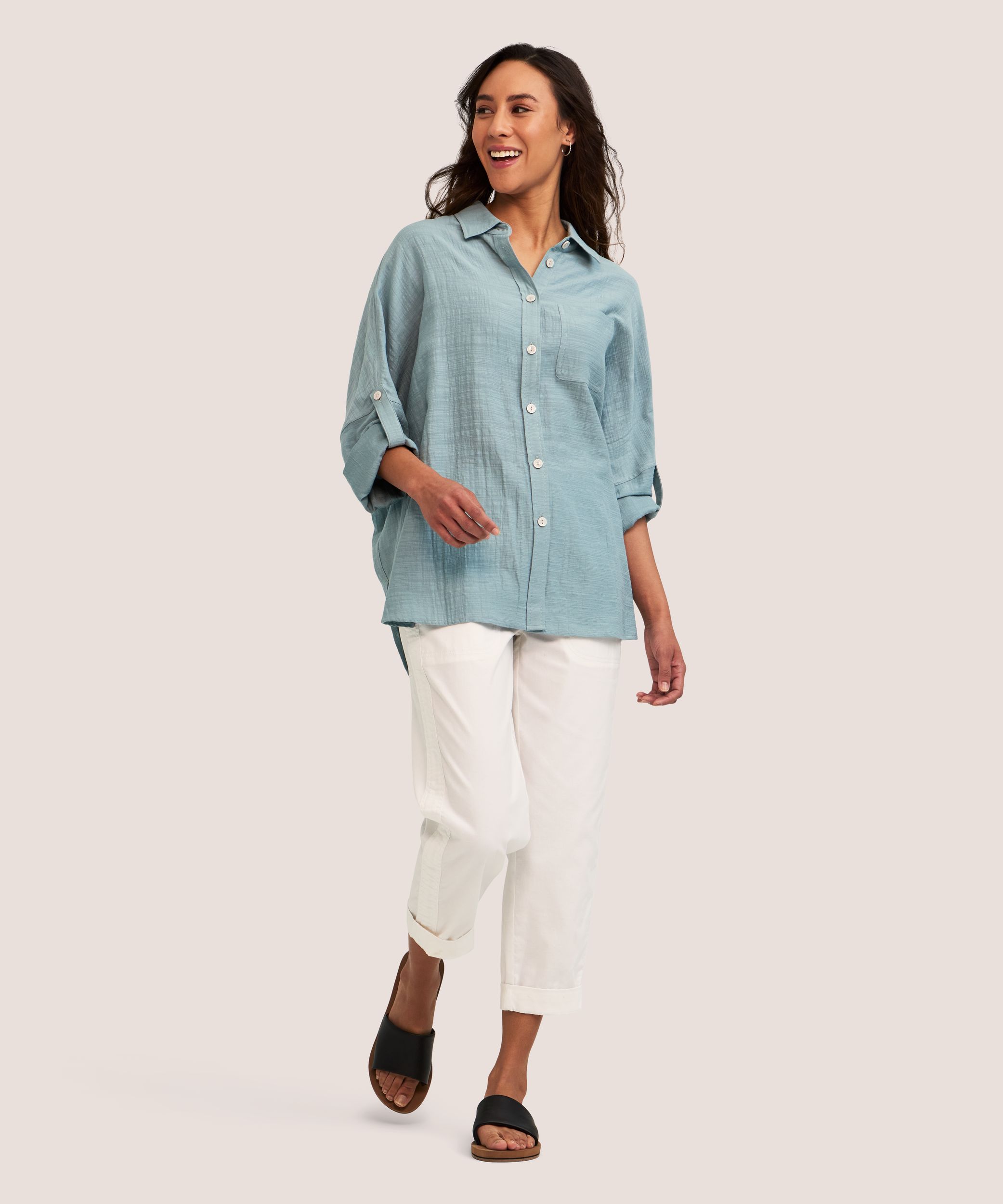 Chemise de plage à boutons surdimensionnés pour femmes, FarWest