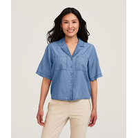 Denver Hayes Women's Short Sleeve Tencel Relaxed Cropped Button Up Shirt