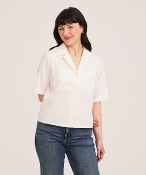 Chemise boutonnée décontractée en lyocell à manches courtes et de longueur écourtée pour femmes, Denver Hayes