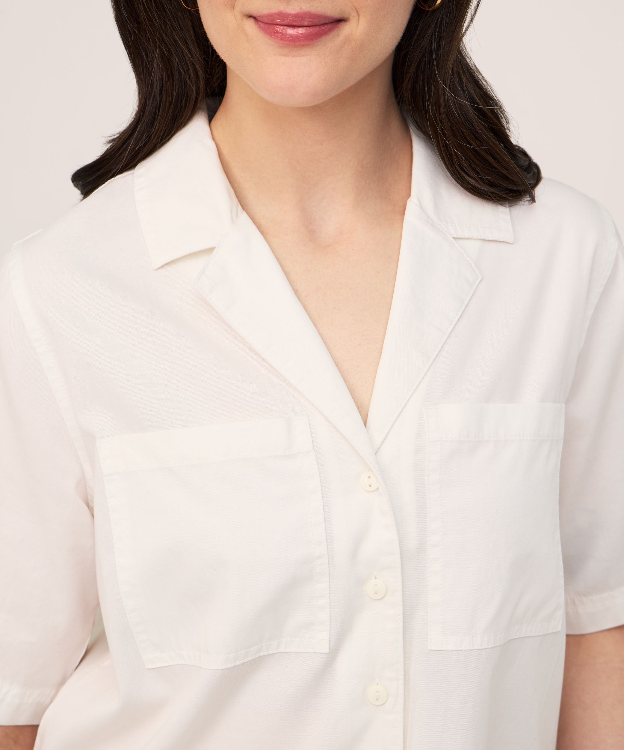 Chemise boutonnée décontractée en lyocell à manches courtes et de longueur écourtée pour femmes, Denver Hayes