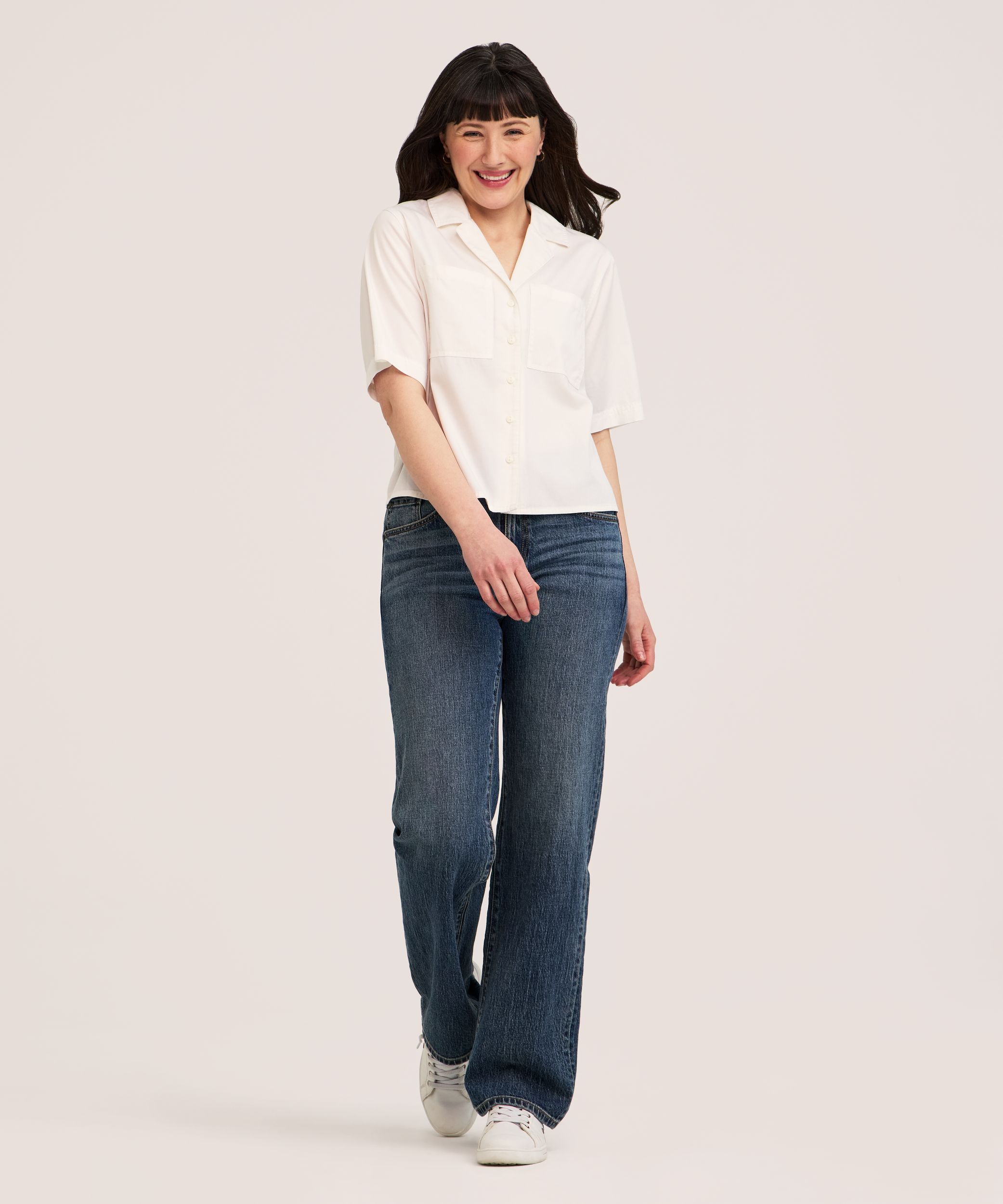 Chemise boutonnée décontractée en lyocell à manches courtes et de longueur écourtée pour femmes, Denver Hayes