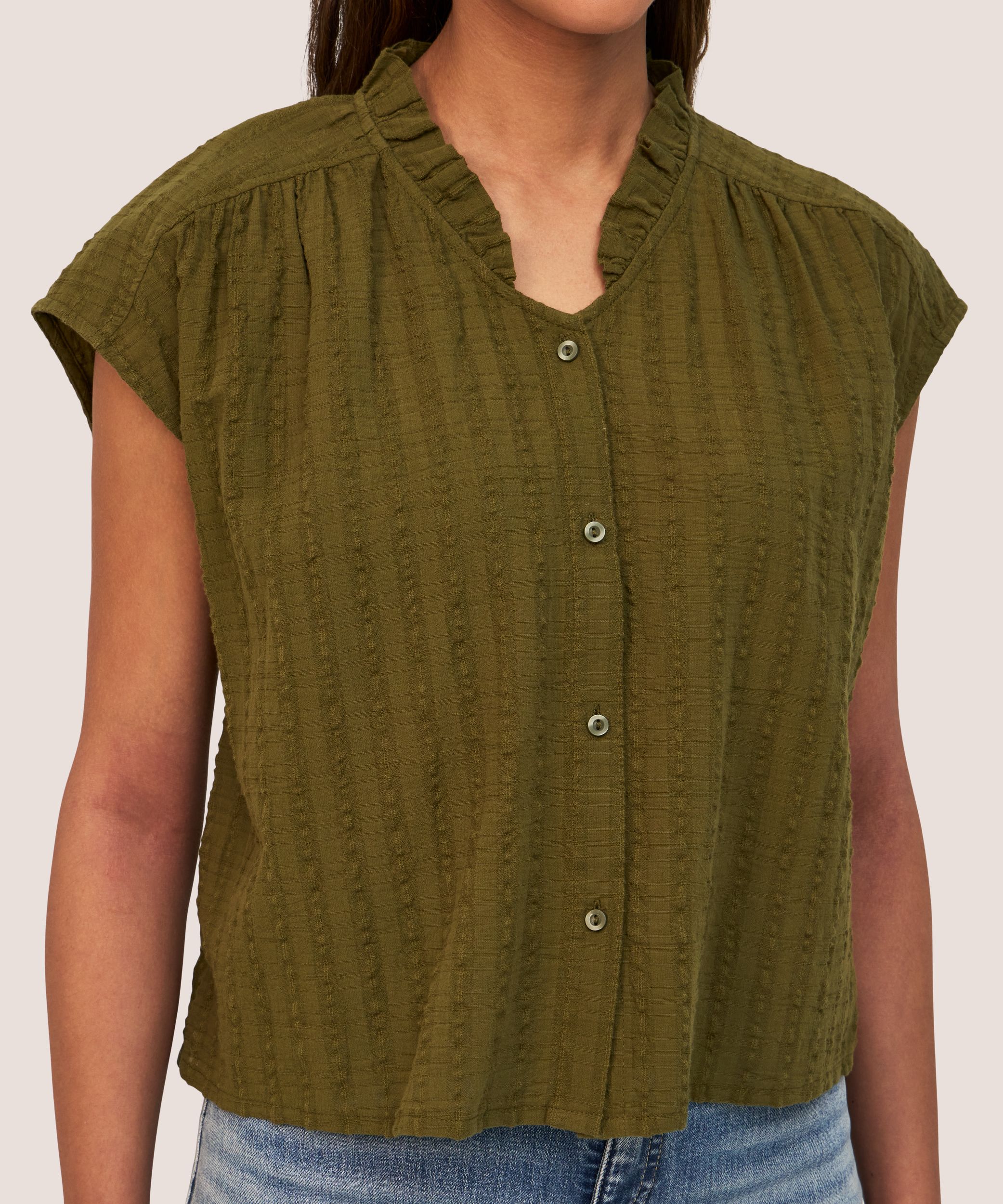 Blouse à manches courtes en coton texturé pour femmes, Denver Hayes