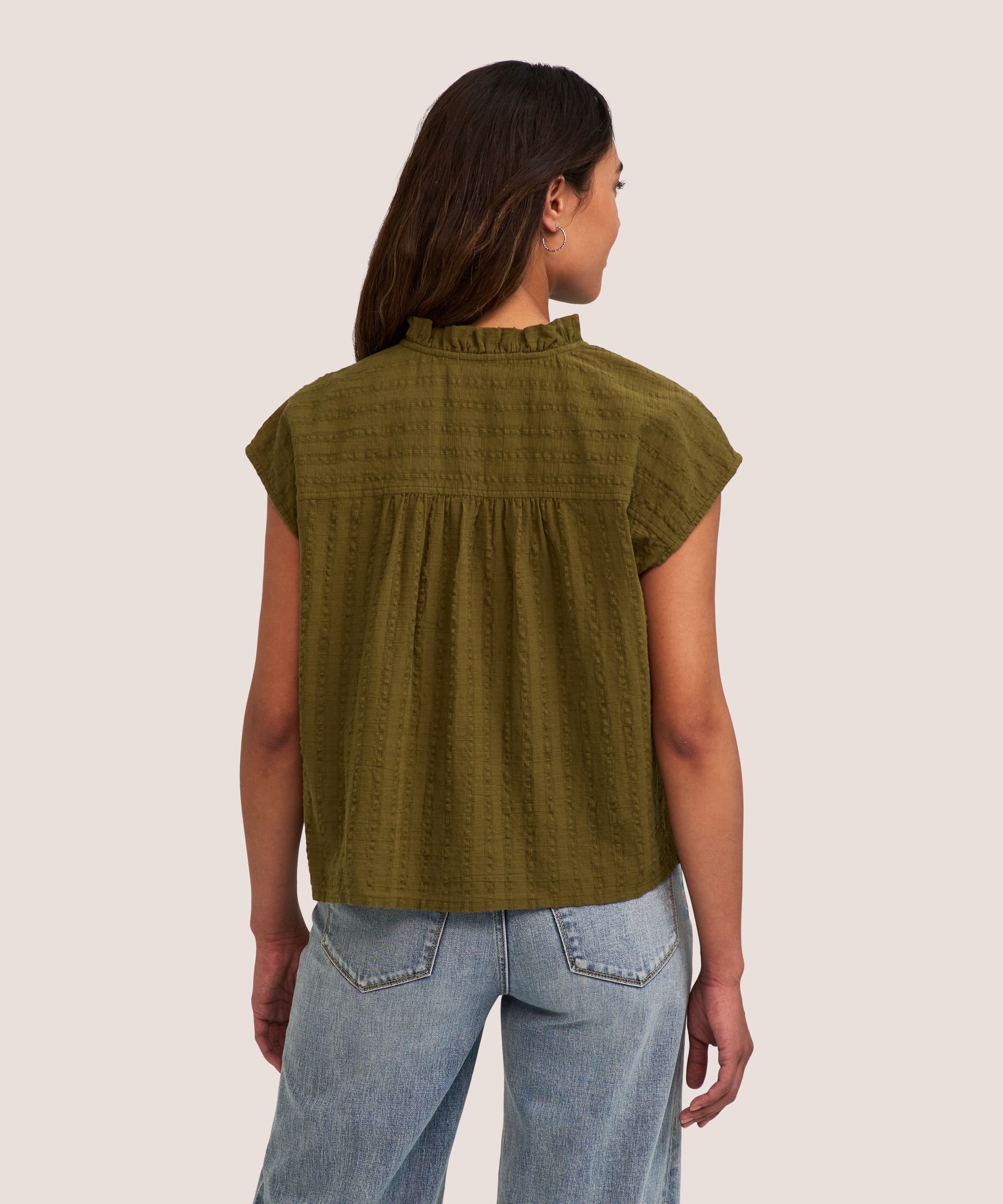 Blouse à manches courtes en coton texturé pour femmes, Denver Hayes