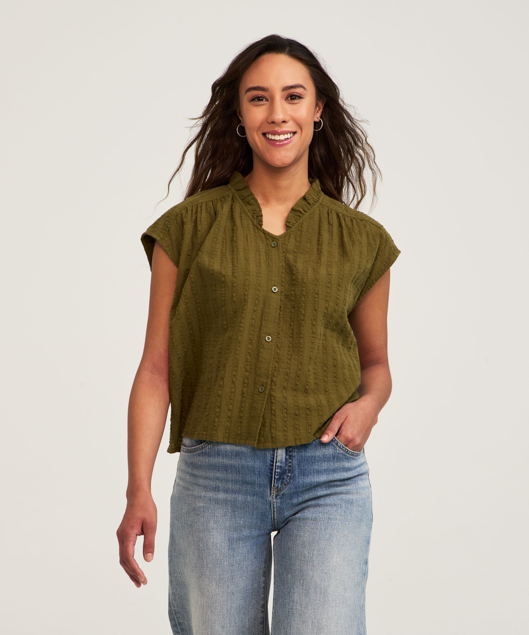 Blouse à manches courtes en coton texturé pour femmes, Denver Hayes