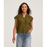 Blouse à manches courtes en coton texturé pour femmes, Denver Hayes Front_Flat