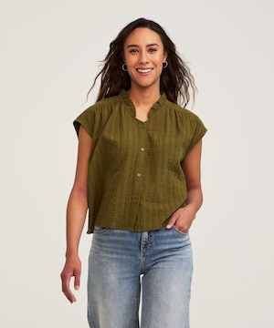 Blouse à manches courtes en coton texturé pour femmes, Denver Hayes