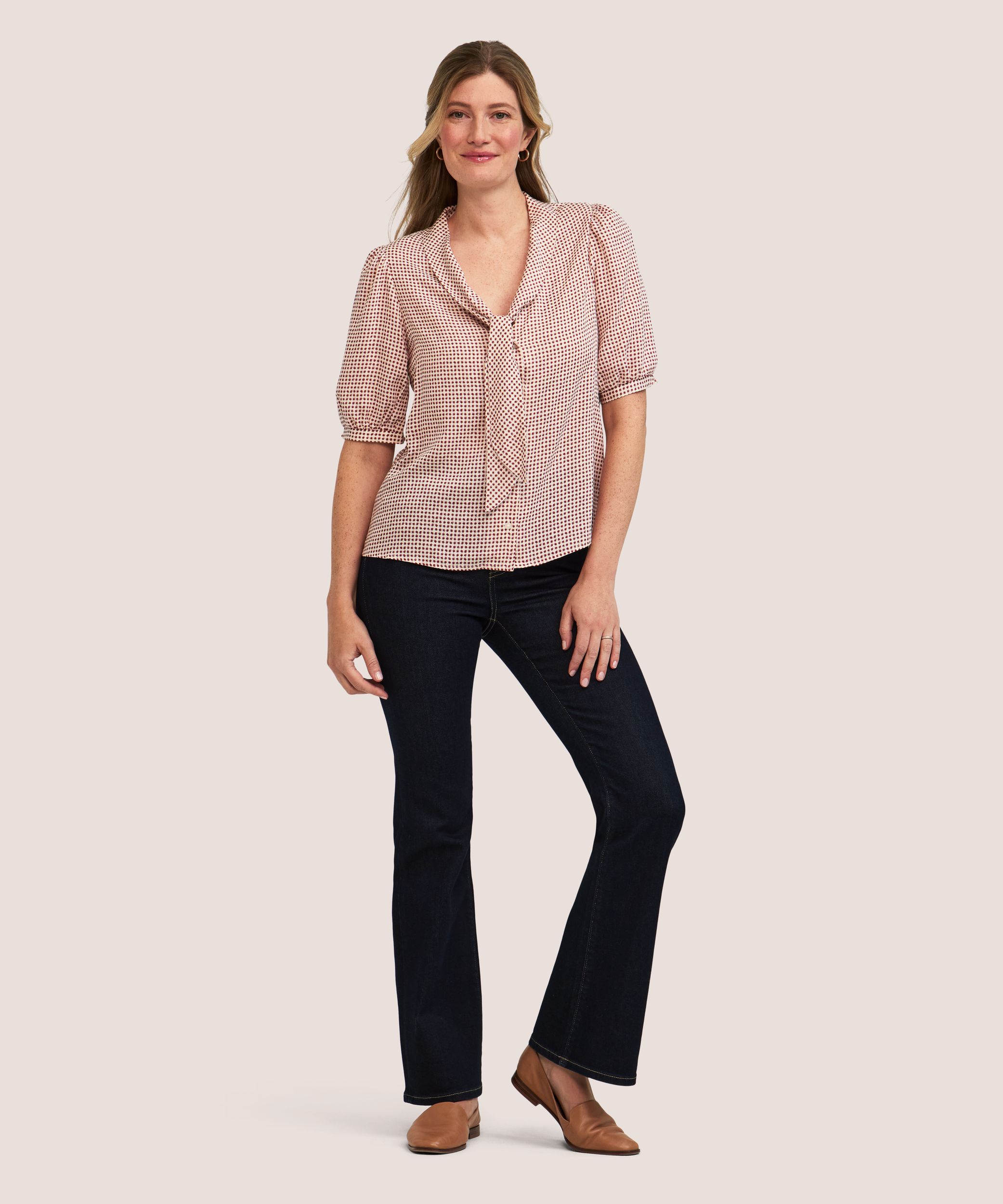 Denver Hayes Women's Short Sleeve Sailor Tie Blouse