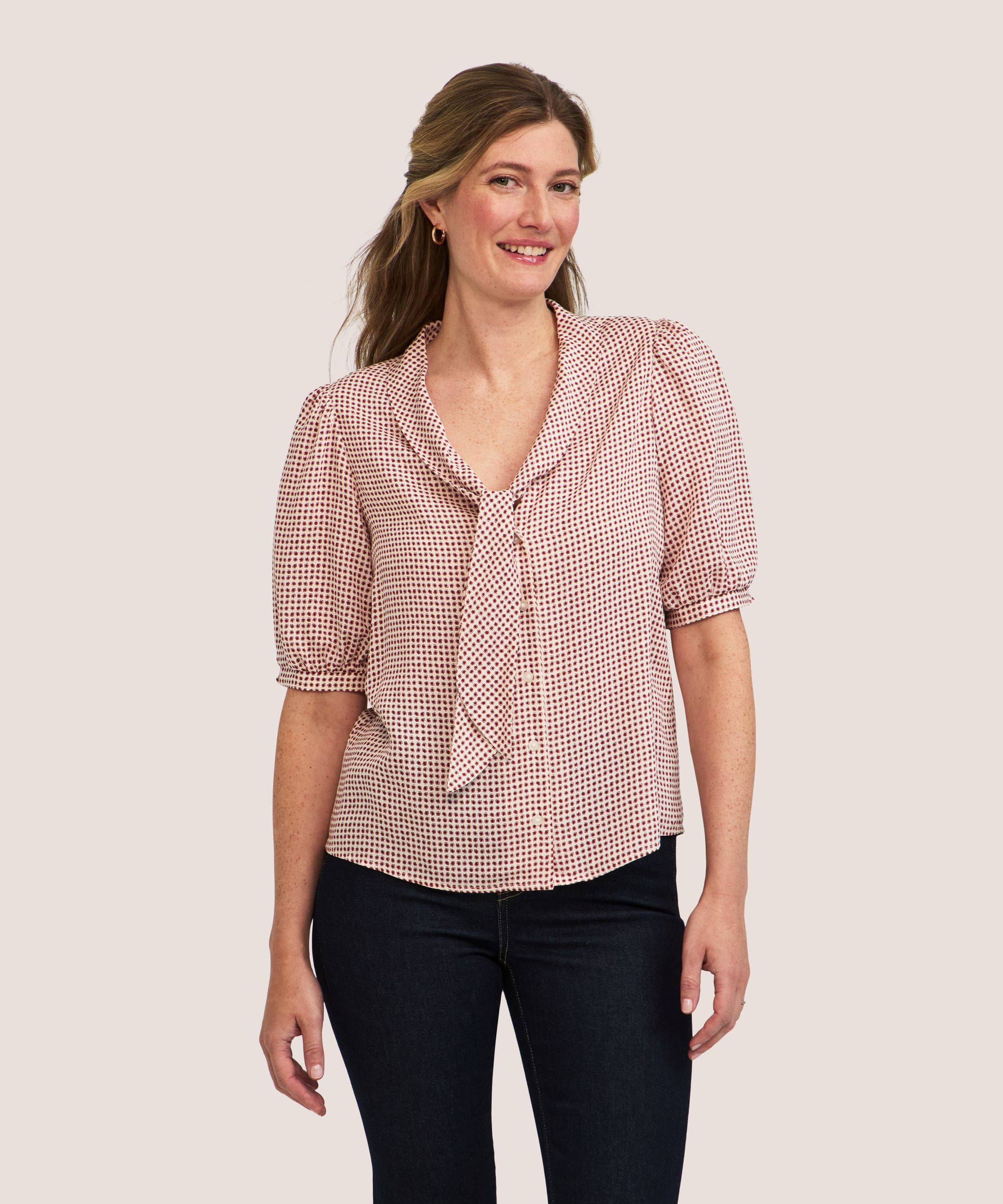 Denver Hayes Women's Short Sleeve Sailor Tie Blouse