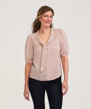 Denver Hayes Women's Short Sleeve Sailor Tie Blouse