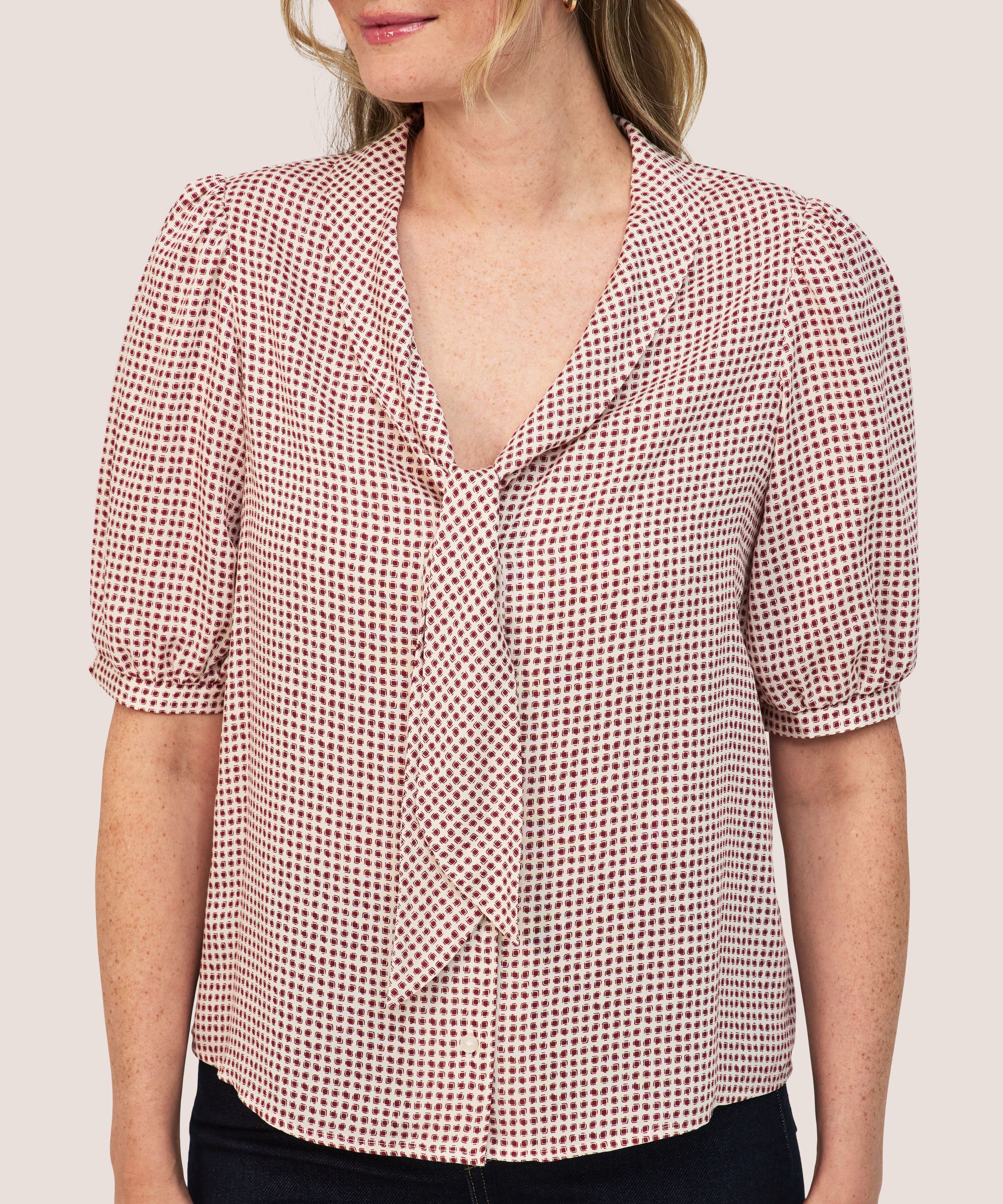 Denver Hayes Women's Short Sleeve Sailor Tie Blouse