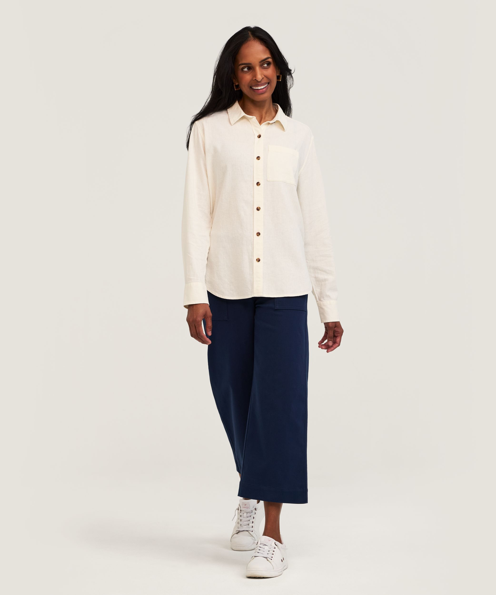 Chemise boutonnée à manches longues en mélange de lin à coupe décontractée pour femmes, Denver Hayes
