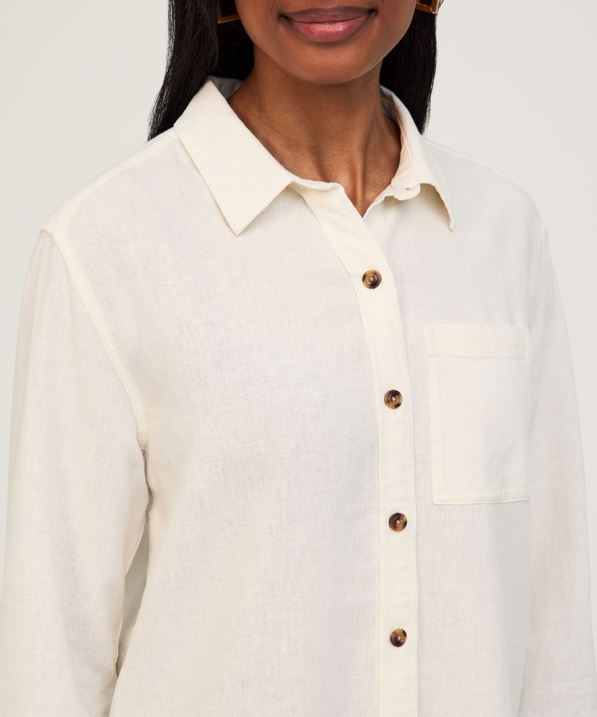Chemise boutonnée à manches longues en mélange de lin à coupe décontractée pour femmes, Denver Hayes