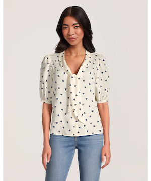 Denver Hayes Women's Short Sleeve Sailor Tie Blouse