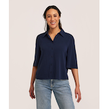 Blouse boutonnée plissée à manches au coude pour femmes, Denver Hayes Front_Flat