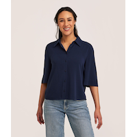 Denver Hayes Women's Sleeve Crinkle Button-Up Blouse Front_Flat
