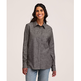 Denver Hayes Women's Long Sleeve Semi-Fitted Button Up Chambray Shirt Front_Flat