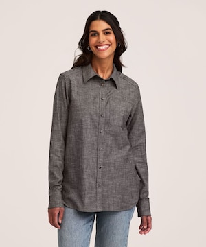 Chemise boutonnée semi-ajustée en chambray à manches longues pour femmes, Denver Hayes