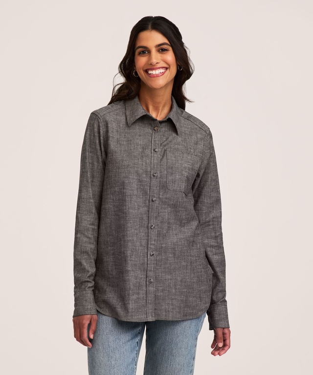 Chemise boutonnée semi-ajustée en chambray à manches longues pour femmes, Denver Hayes