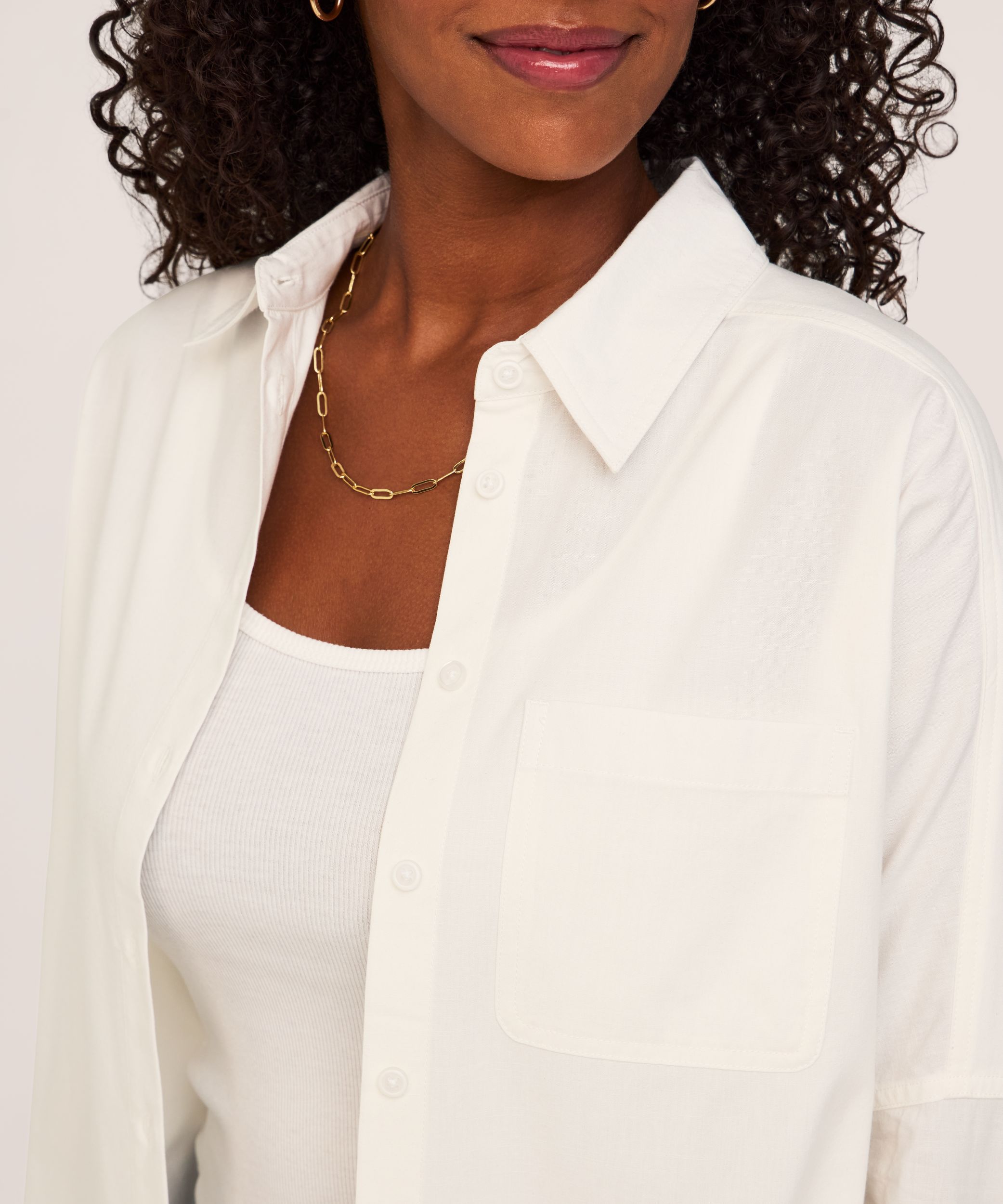 Chemise boutonnée surdimensionnée à manches longues en mélange de coton pour femmes, Denver Hayes