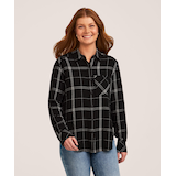 Denver Hayes Women's Long Sleeve Semi Fitted Textured Button-Up Shirt Front_Flat