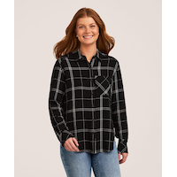Chemise boutonnée et texturée semi-ajustée à manches longues pour femmes, Denver Hayes Front_Flat
