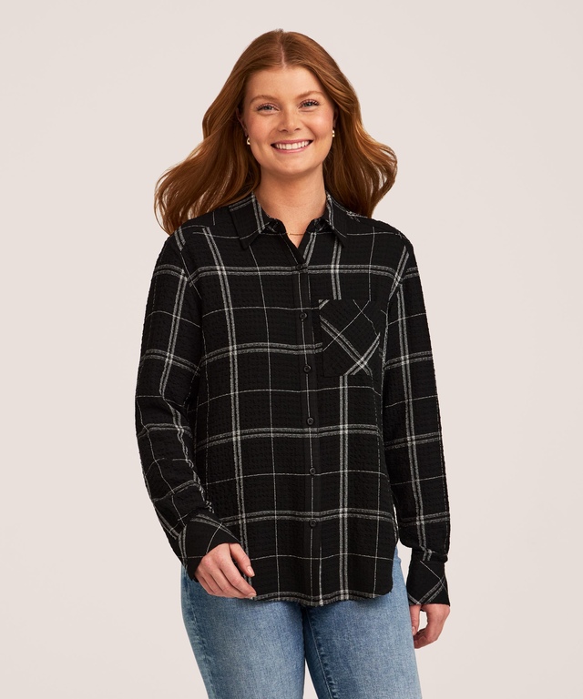 Chemise boutonnée et texturée semi-ajustée à manches longues pour femmes, Denver Hayes
