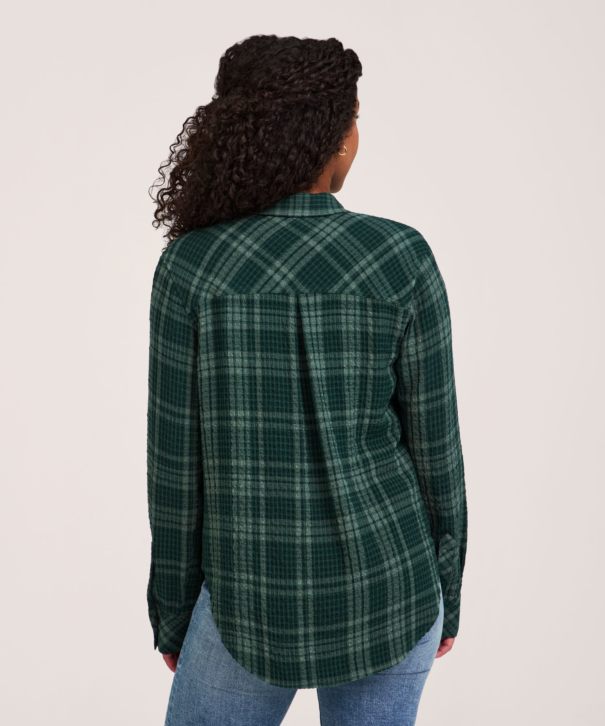 Denver Hayes Women's Long Sleeve Semi Fitted Textured Button-Up Shirt