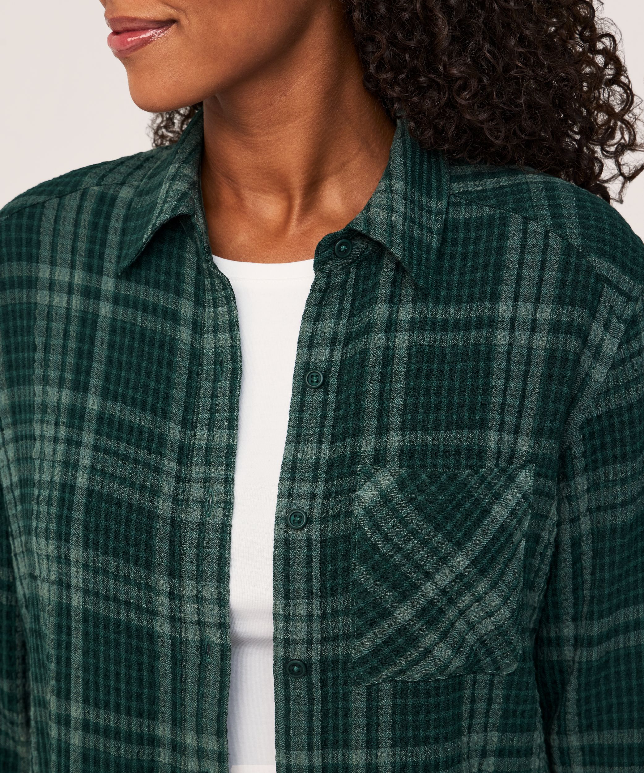 Denver Hayes Women's Long Sleeve Semi Fitted Textured Button-Up Shirt